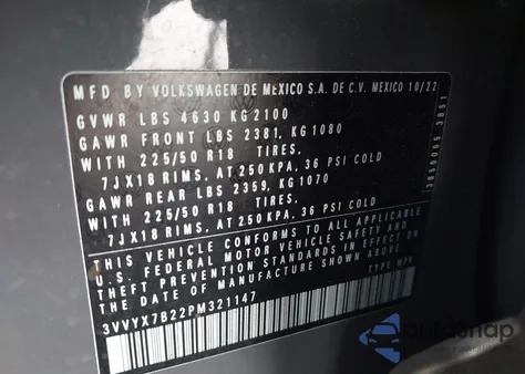 2023 Volkswagen Taos 1.5T Se from USA, damaged, VIN 3VVYX7B22PM321147